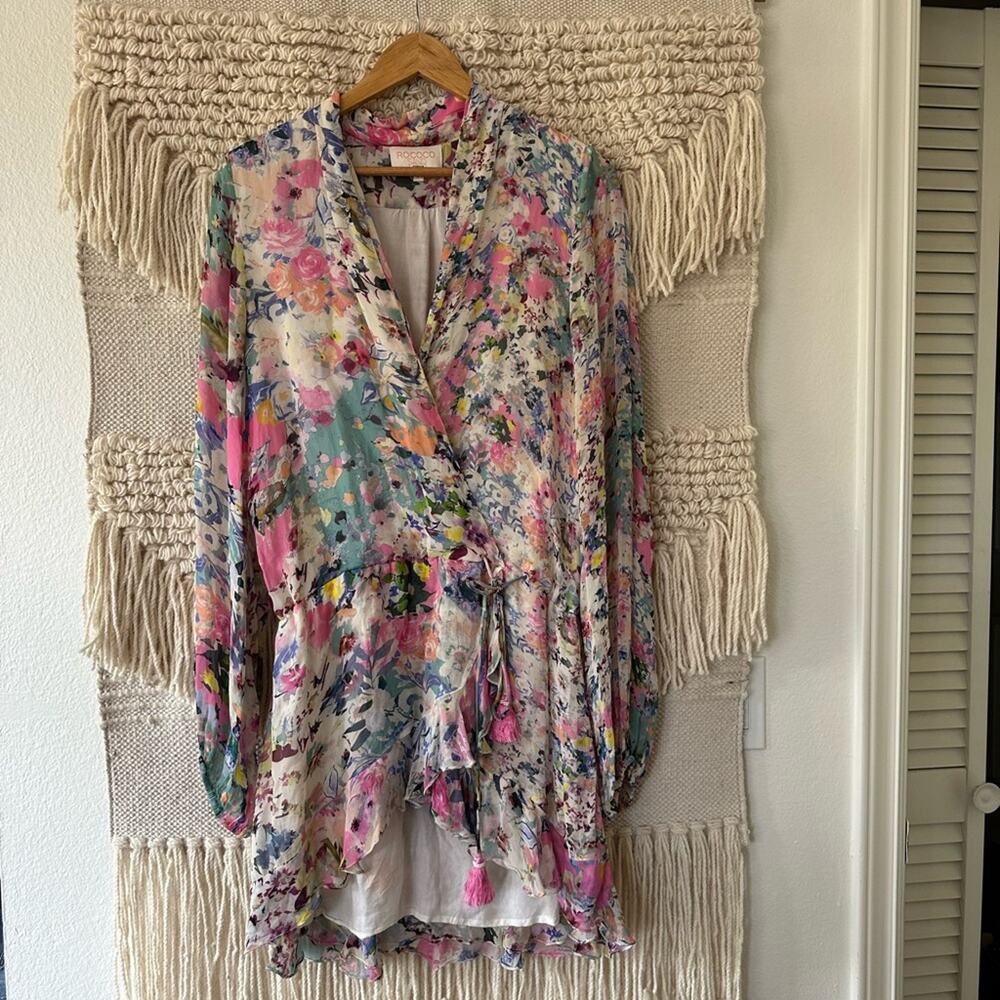 Rococo Sand Floral Wrap Mini Dress